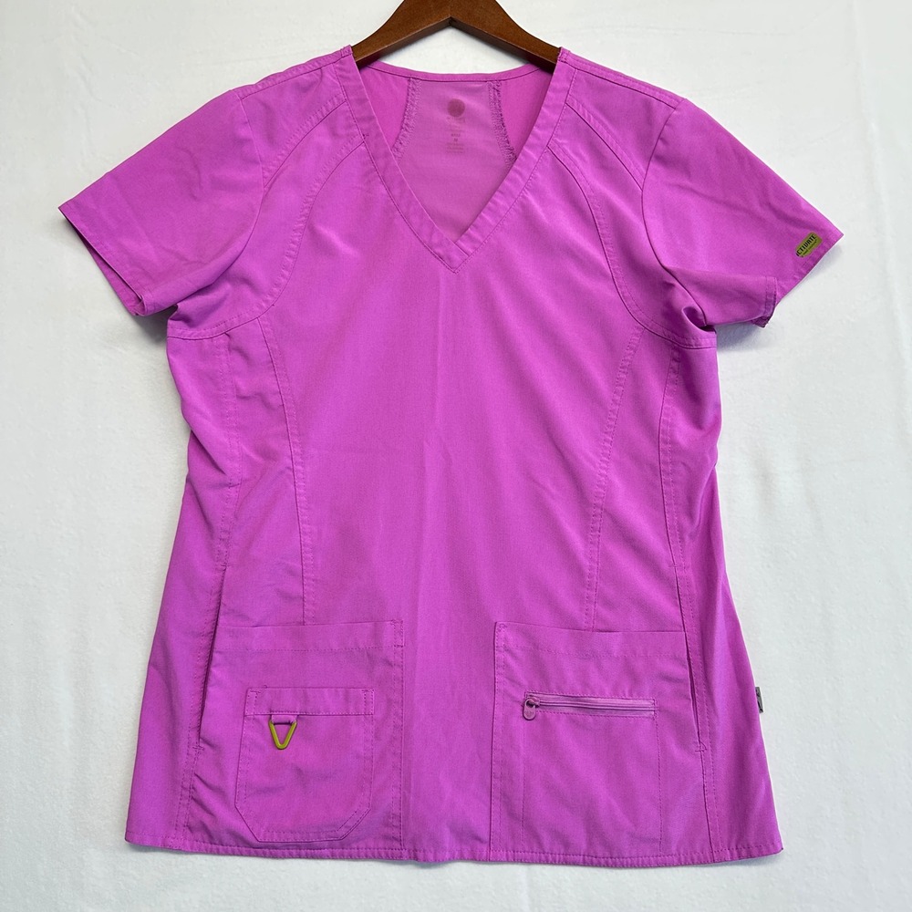 Med Couture Activate Scrub Top Magenta Pink V-Neck Mesh Back 8416 MALS Medium